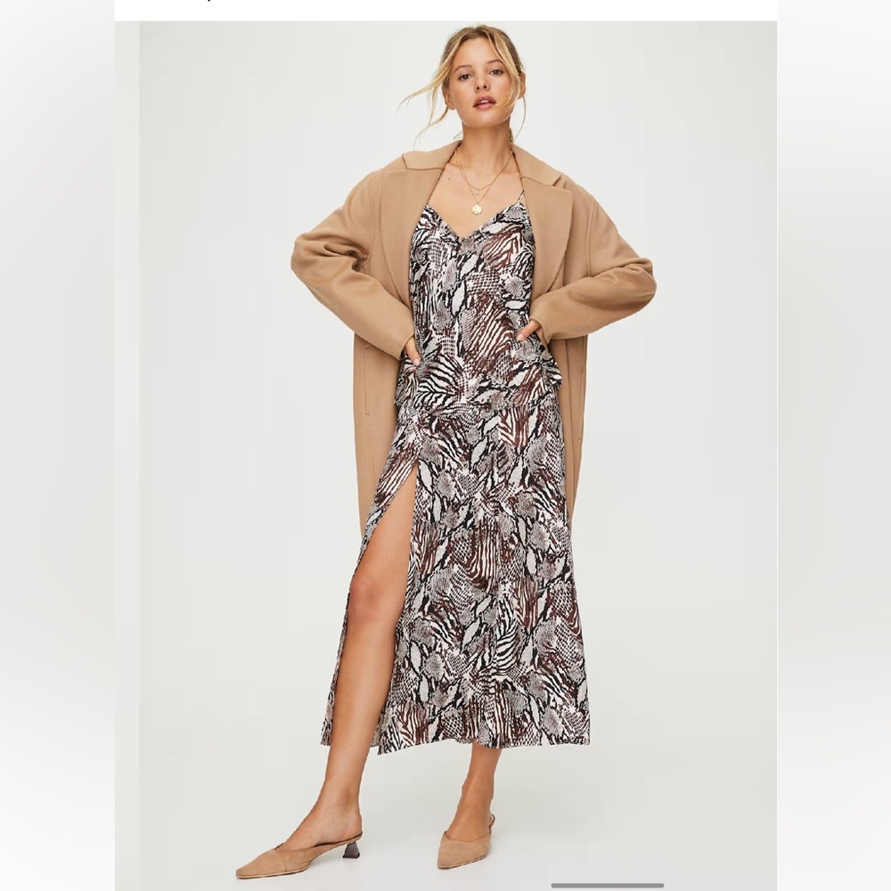 Animal-print silk slip midi skirt with slit (US 2)